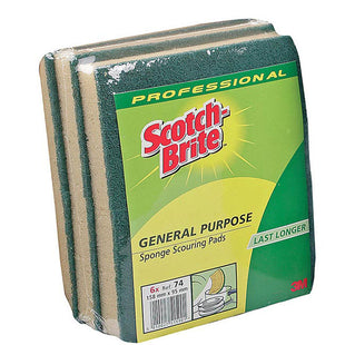SCOTCH-BRITE NO 74 PROFESSIONAL GENERAL PURPOSE SPONGE SCOURER 6PK