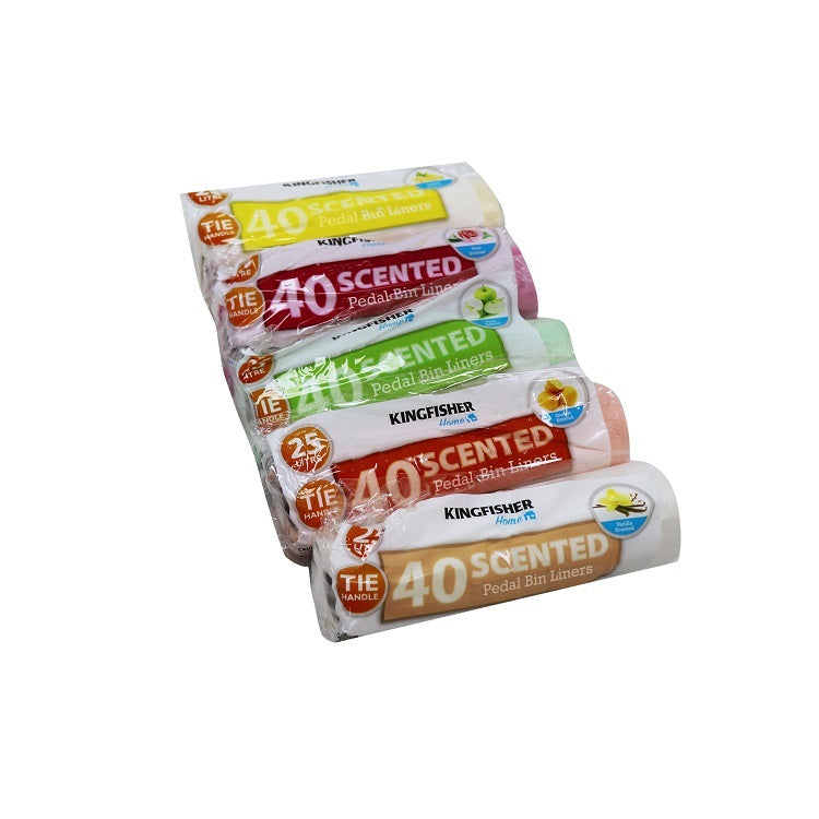 KINGFISHER TIE HANDLE PEDAL BIN LINERS SCENTED 25L 40PK