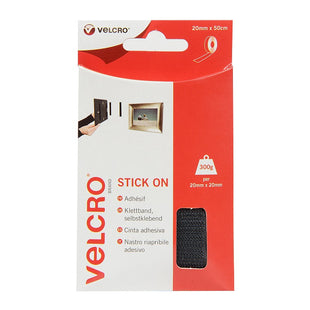 VELCRO STICK ON BLACK 20MM X 50CM