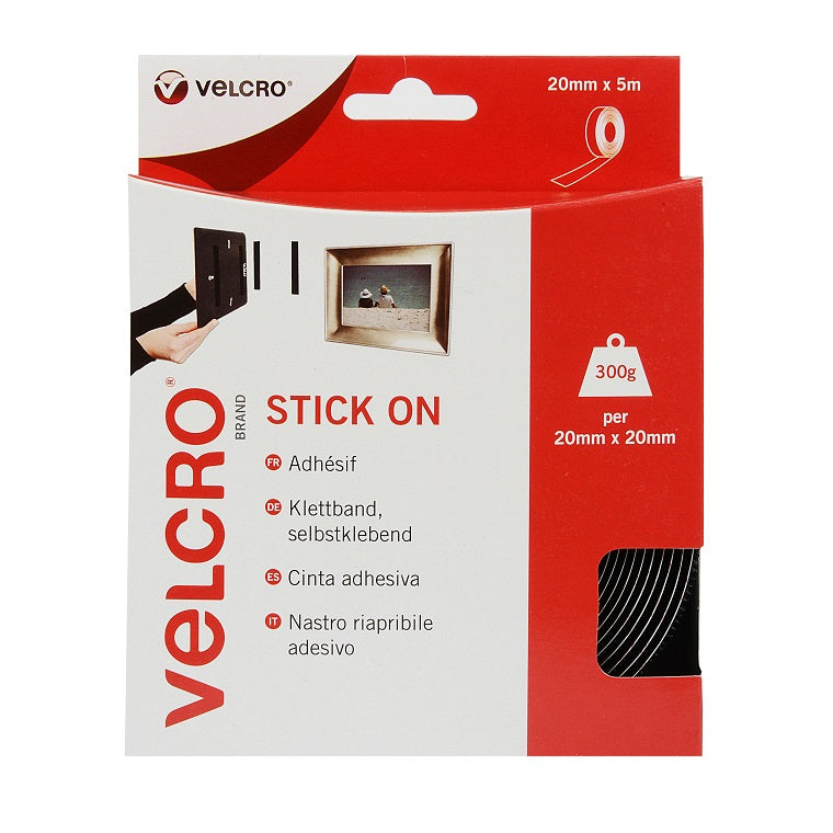 VELCRO STICK ON BLACK 20MM X 5M