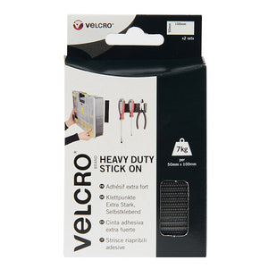 VELCRO HEAVY DUTY STICK ON STRIPS BLACK 50 X 100MM