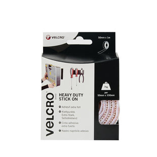 VELCRO HEAVY DUTY STICK ON TAPE WHITE 50MM X 1M