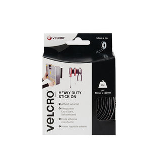 VELCRO HEAVY DUTY STICK ON STRIPS BLACK 50MM X 1M