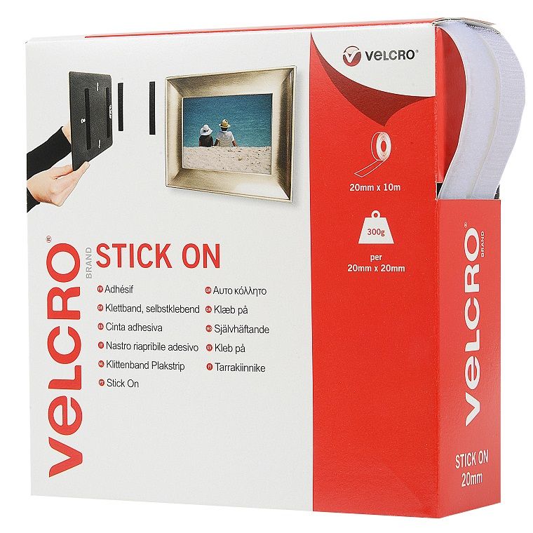 VELCRO STICK ON WHITE 20MM X 10M