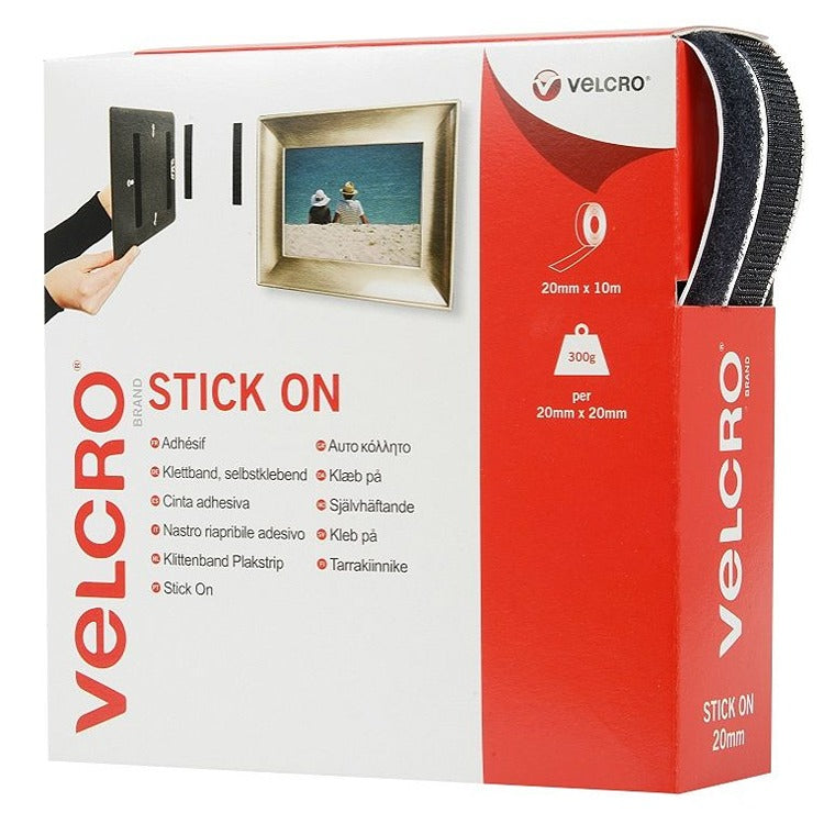 VELCRO STICK ON BLACK 20MM X 10M