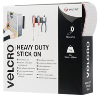 VELCRO HEAVY DUTY STICK ON WHITE 50MM X 5M