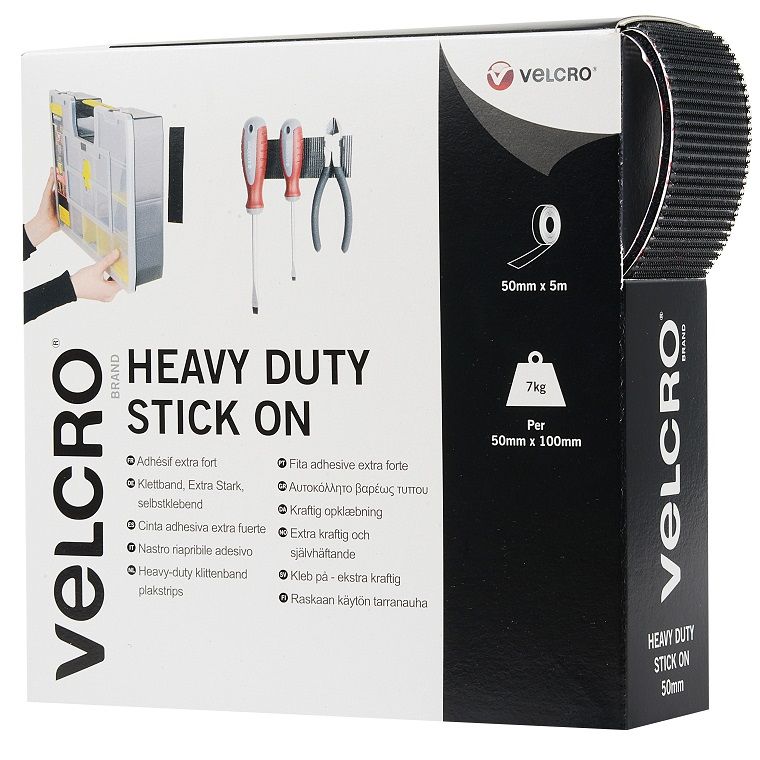 VELCRO HEAVY DUTY STICK ON BLACK 50MM X 5M