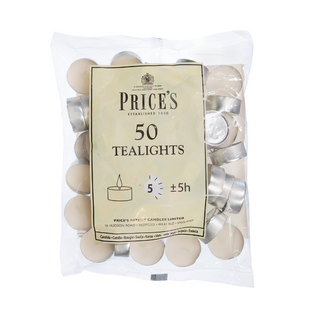 PRICE'S WHITE TEALIGHTS 5HR 50PK