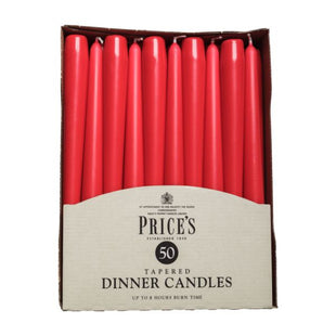 PRICE'S DINNER CANDLE RED 10'' 50PK