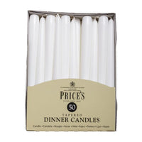 PRICE'S DINNER CANDLE WHITE 10'' 50PK