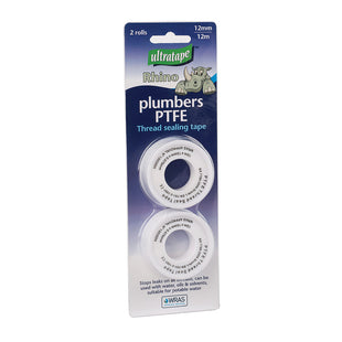 ULTRATAPE RHINO PLUMBERS PTFE THREAD SEALING TAPE 12MM X 12M 2PK