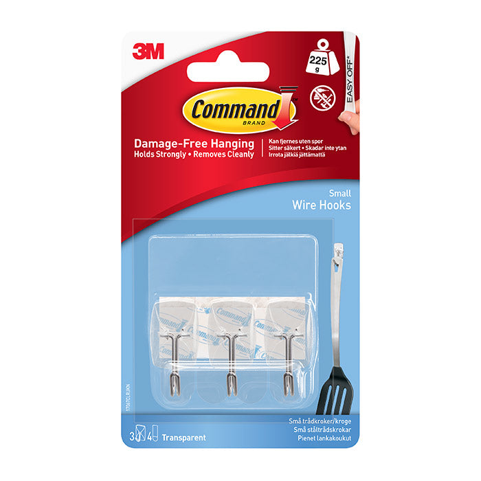 COMMAND SMALL CLEAR WIRE HOOKS 225G 3PK