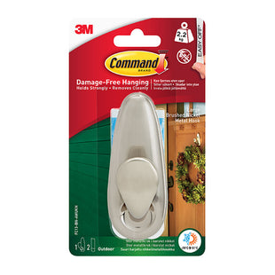 COMMAND OUTDOOR LARGE BRUSHED NICKEL METAL HOOK 2.2KG