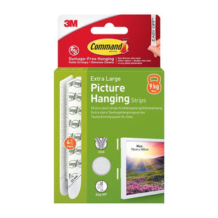 COMMAND X-LARGE PICTURE HANGING STRIPS WHITE 9KG 4PK
