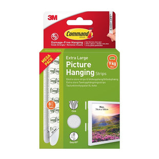 COMMAND X-LARGE PICTURE HANGING STRIPS WHITE VALUE PACK 9KG 8PK