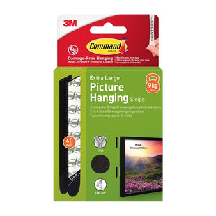 COMMAND X-LARGE PICTURE HANGING STRIPS BLACK 9KG 4PK
