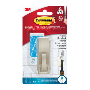 COMMAND METAL NICKEL BATHROOM HOOK 1.3KG