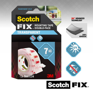 SCOTCH FIX TRANSPARENT MOUNTING TAPE 7KG 19MM X 1.5M