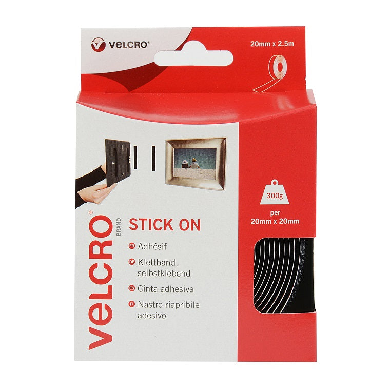 VELCRO STICK ON STRIP BLACK 20MM X 2.5M